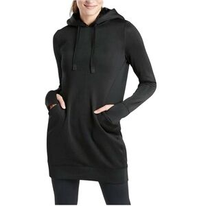Athleta Triumph Black Hooded Tunic Dress Sweater Fleece Yoga XS